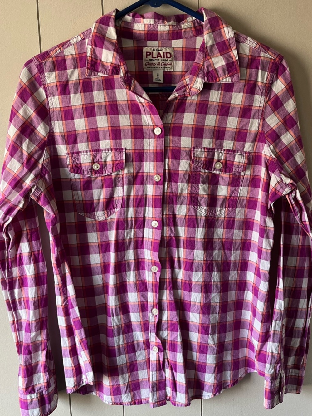 Old Navy Pink & Orange Plaid Shirt
